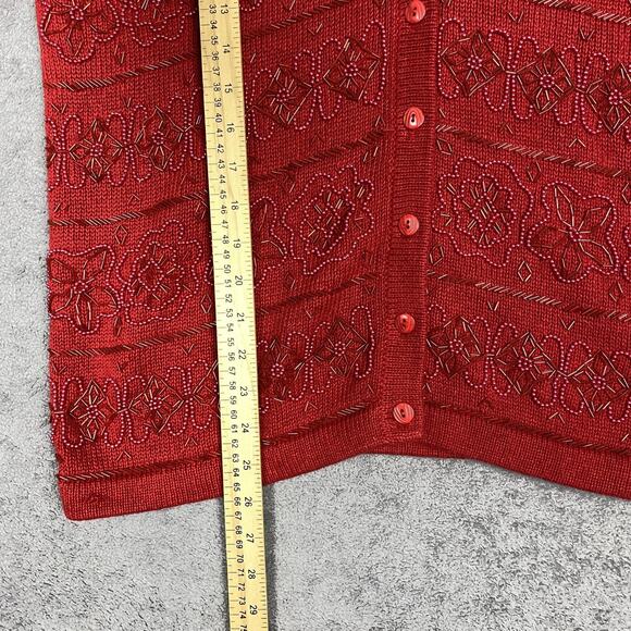 XXIst Cardigan Sweater Womens Small Red Beaded Floral Button Front Knit - Picture 16 of 16